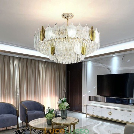 Lampada a sospensione a forma di foglia di lusso, lampada da soffitto in cristallo Lampada a sospensione a forma di foglia di lusso, lampada da soffitto in cristallo