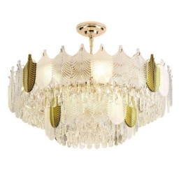 Lampada a sospensione a forma di foglia di lusso, lampada da soffitto in cristallo