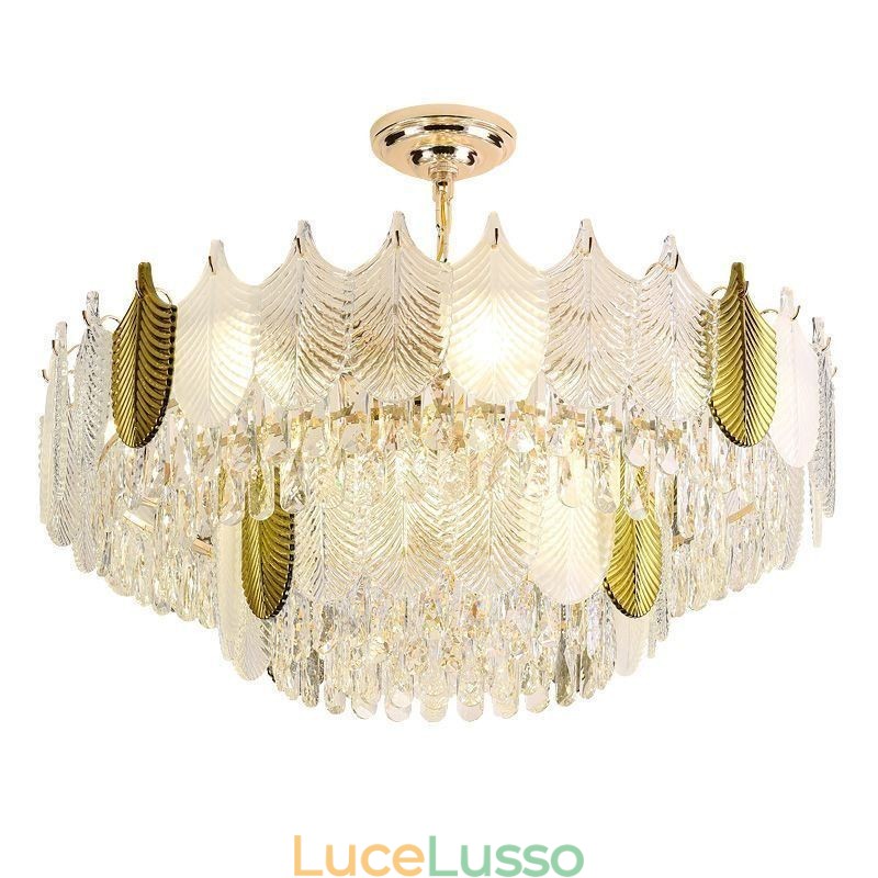 Lampada a sospensione a forma di foglia di lusso, lampada da soffitto in cristallo