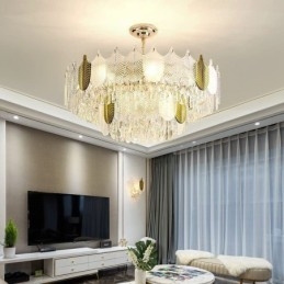 Lampada a sospensione a forma di foglia di lusso, lampada da soffitto in cristallo