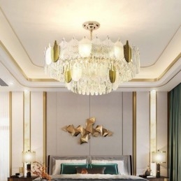 Lampada a sospensione a forma di foglia di lusso, lampada da soffitto in cristallo