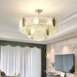 Lampada a sospensione a forma di foglia di lusso, lampada da soffitto in cristallo