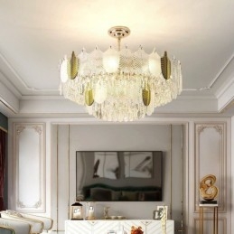 Lampada a sospensione a forma di foglia di lusso, lampada da soffitto in cristallo
