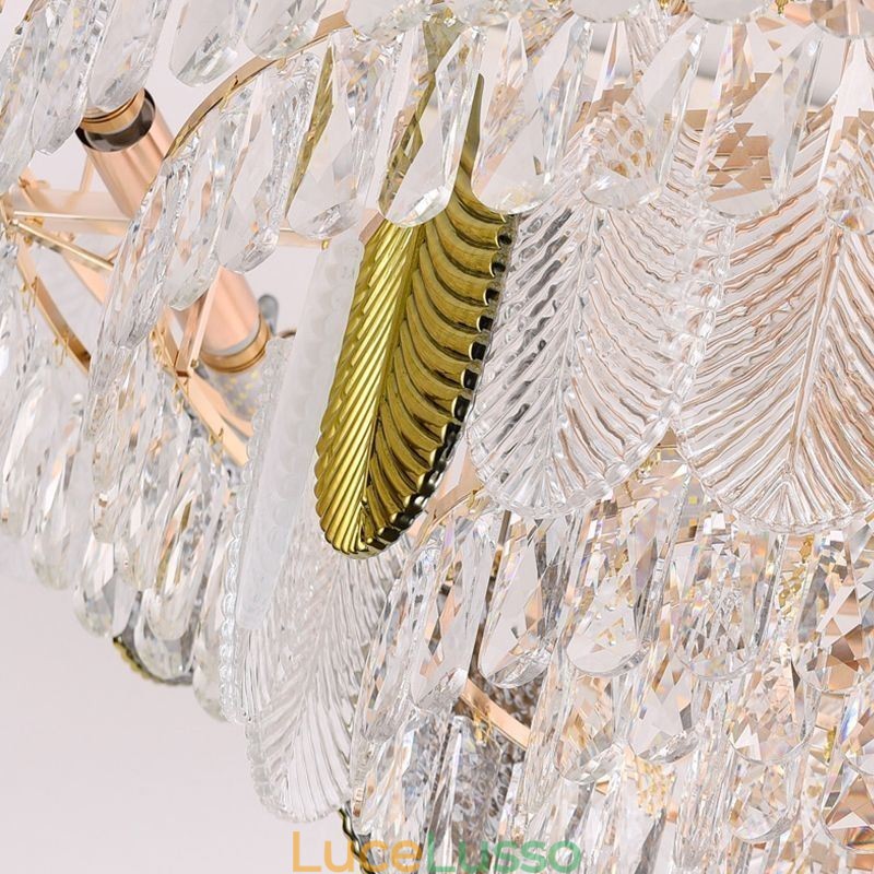 Lampada a sospensione a forma di foglia di lusso, lampada da soffitto in cristallo