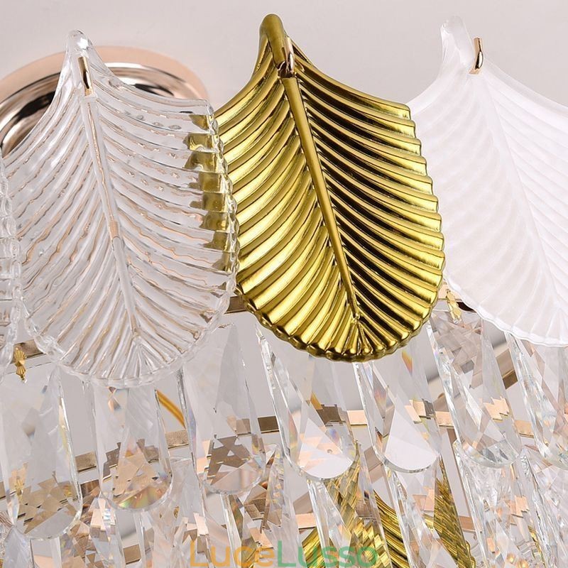 Lampada a sospensione a forma di foglia di lusso, lampada da soffitto in cristallo