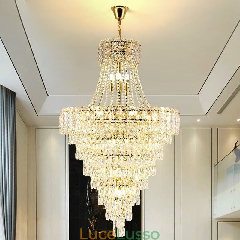 Moderna ed elegante lampada a sospensione in cristallo, luce da soffitto conica