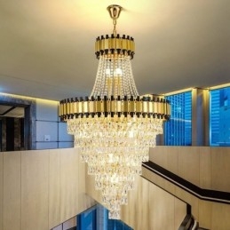 Lussuosa lampada a sospensione in oro con lampada da soffitto in cristallo