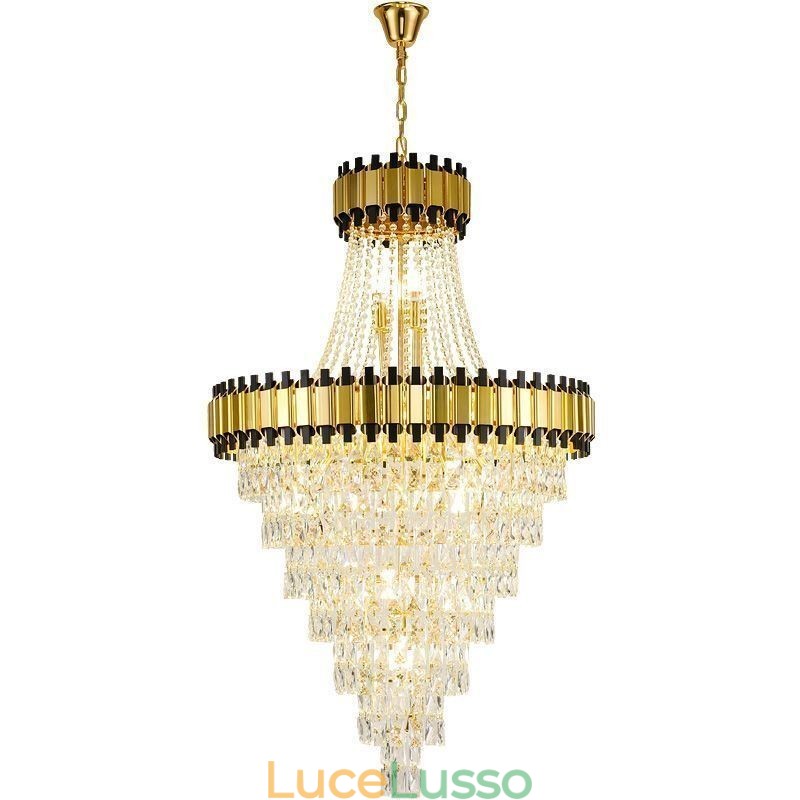 Lussuosa lampada a sospensione in oro con lampada da soffitto in cristallo