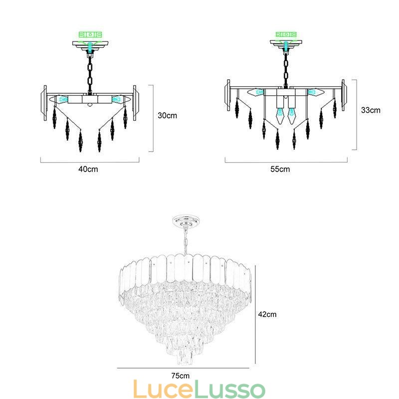 Lampada a sospensione moderna ed elegante in cristallo, lampada da soffitto conica