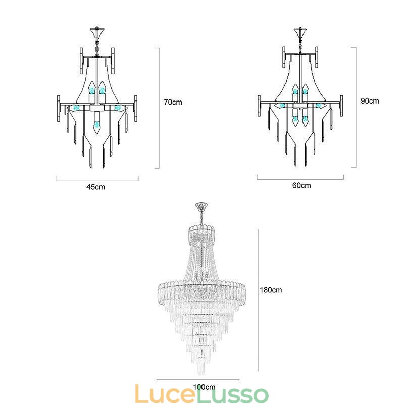 Lampada a sospensione in cristallo elegante europea Lampada da soffitto conica