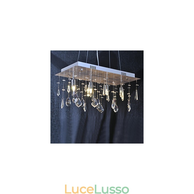 Lampadario tradizionale classico in metallo cromato di cristallo