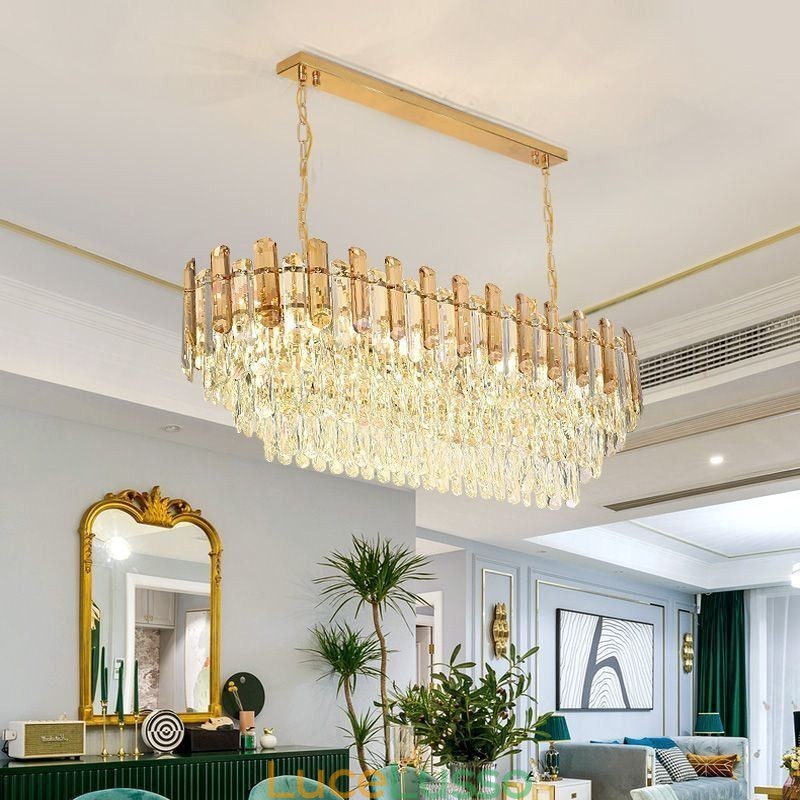 Lampada a sospensione moderna in cristallo, lampada da soffitto ovale