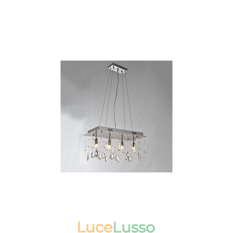 Lampadario tradizionale classico in metallo cromato di cristallo