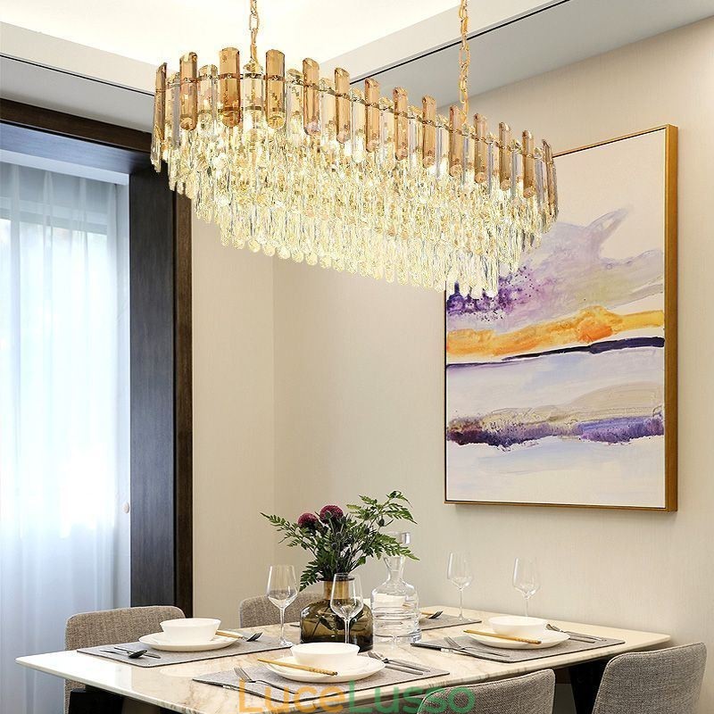 Lampada a sospensione moderna in cristallo, lampada da soffitto ovale