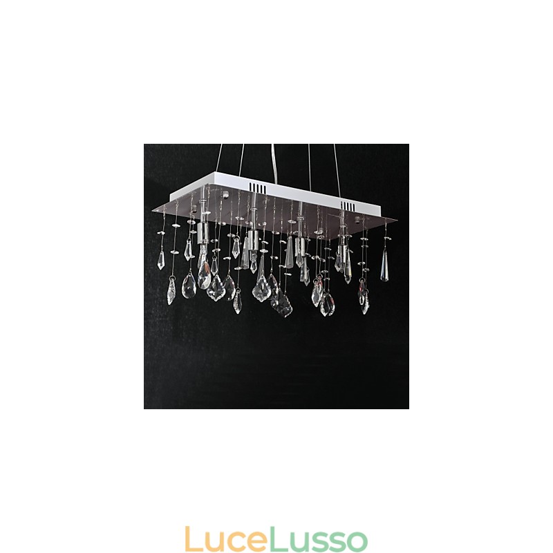 Lampadario tradizionale classico in metallo cromato di cristallo