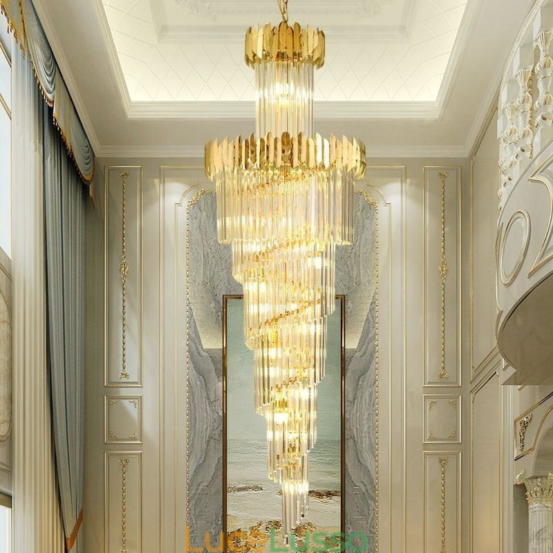Lampada a sospensione europea Lampada a sospensione in cristallo Scale Foyer