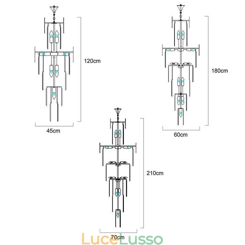 Moderna spettacolare lampada a sospensione con soffitto alto e scale