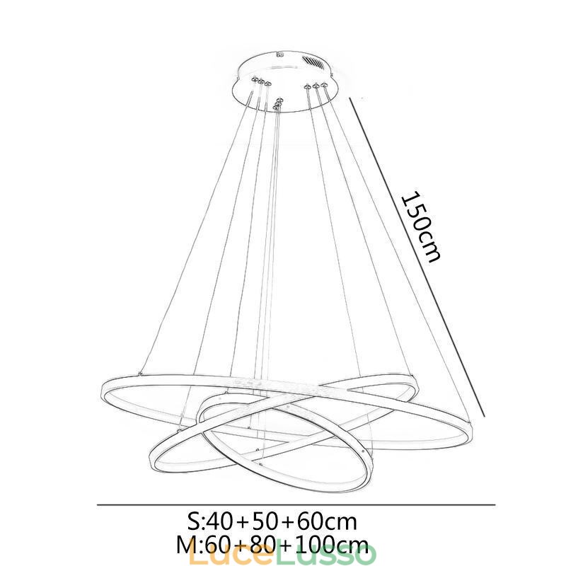 Lampada a sospensione moderna in alluminio nero con 3 anelli