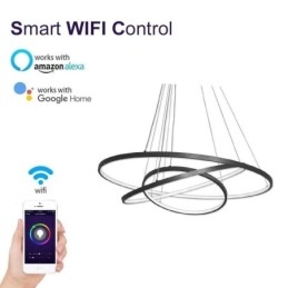 Lampada a sospensione moderna in alluminio nero con 3 anelli