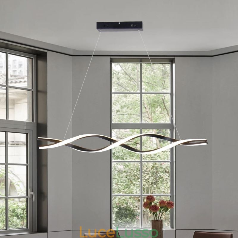 Moderna illuminazione a sospensione a forma di onda nera