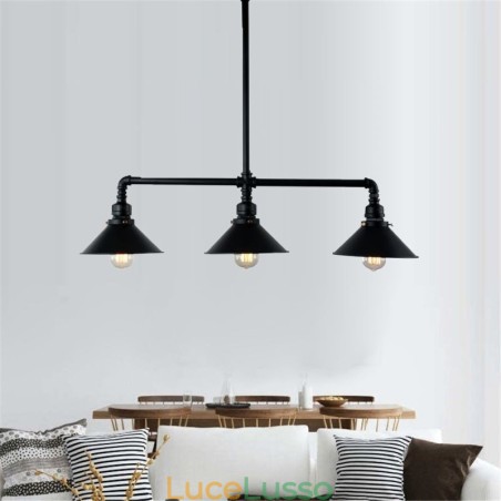 Lampadario a sospensione con tubo dell'acqua vintage industriale retrò a 3 luci, stile rustico country Lampadario a sospensione con tubo dell'acqua vintage industriale retrò a 3 luci, stile rustico country