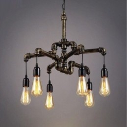Lampadario a sospensione con tubo dell'acqua vintage industriale retrò a 6 luci, stile rustico country