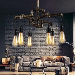 Lampadario a sospensione con tubo dell'acqua vintage industriale retrò a 6 luci, stile rustico country