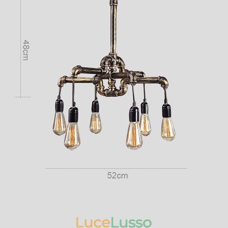 Lampadario a sospensione con tubo dell'acqua vintage industriale retrò a 6 luci, stile rustico country