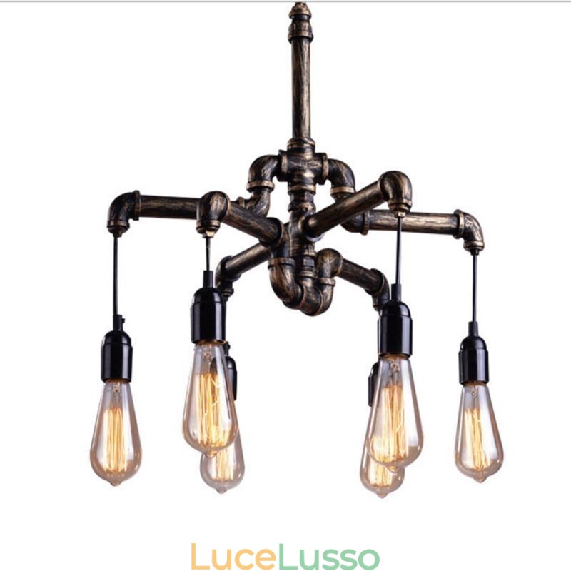 Lampadario a sospensione con tubo dell'acqua vintage industriale retrò a 6 luci, stile rustico country
