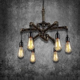 Lampadario a sospensione con tubo dell'acqua vintage industriale retrò a 6 luci, stile rustico country
