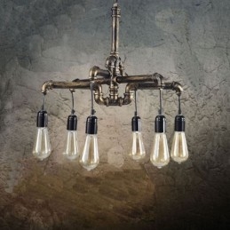 Lampadario a sospensione con tubo dell'acqua vintage industriale retrò a 6 luci, stile rustico country