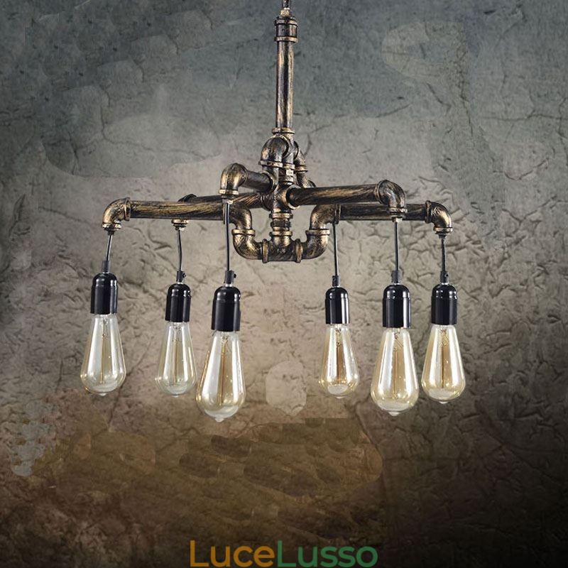 Lampadario a sospensione con tubo dell'acqua vintage industriale retrò a 6 luci, stile rustico country