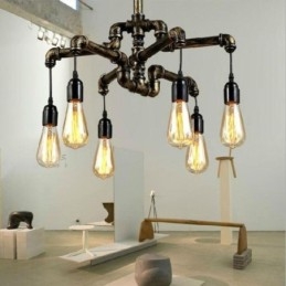 Lampadario a sospensione con tubo dell'acqua vintage industriale retrò a 6 luci, stile rustico country