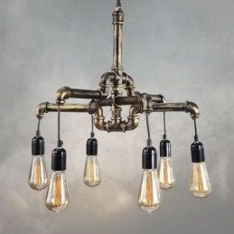 Lampadario a sospensione con tubo dell'acqua vintage industriale retrò a 6 luci, stile rustico country