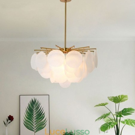 Moderna lampada a sospensione a 6 luci con forma in vetro Moderna lampada a sospensione a 6 luci con forma in vetro