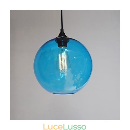 Moderno pendente in vetro con design a bolle blu rotonde