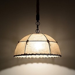 Lampada a sospensione a 1 luce a forma di mezzaluna, stile vintage, stile industriale, tessuto giallo e metallo, luce a goccia