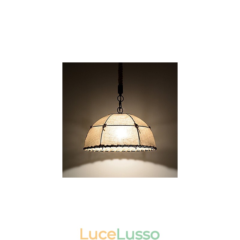Lampada a sospensione a 1 luce a forma di mezzaluna, stile vintage, stile industriale, tessuto giallo e metallo, luce a goccia