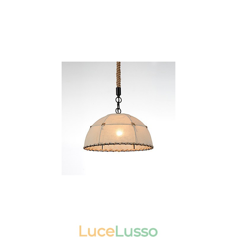 Lampada a sospensione a 1 luce a forma di mezzaluna, stile vintage, stile industriale, tessuto giallo e metallo, luce a goccia