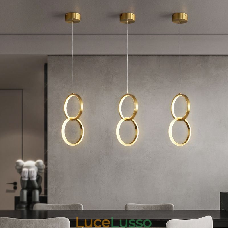 Lampada a sospensione con anelli in ottone, lampada decorativa