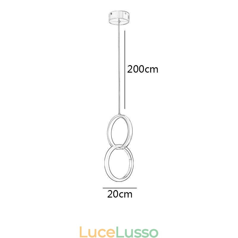 Lampada a sospensione con anelli in ottone, lampada decorativa