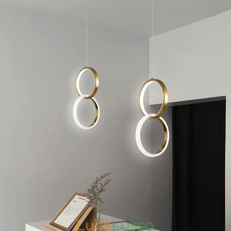 Lampada a sospensione con anelli in ottone, lampada decorativa