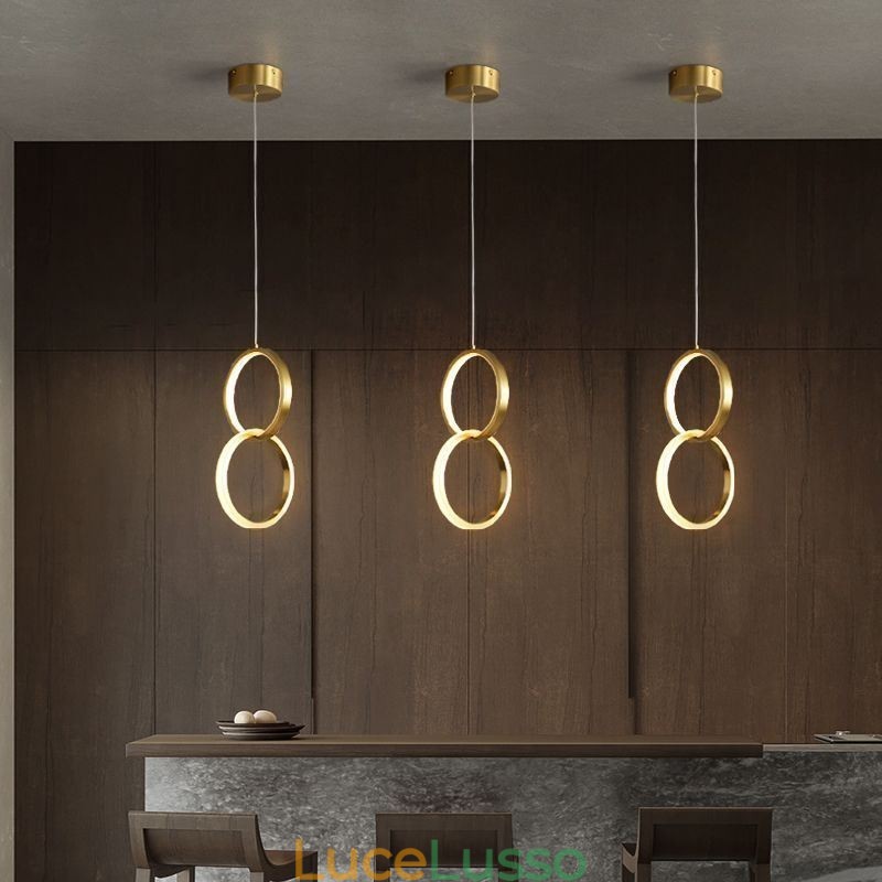 Lampada a sospensione con anelli in ottone, lampada decorativa