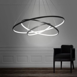 Lampada a sospensione moderna in alluminio nero con 3 anelli