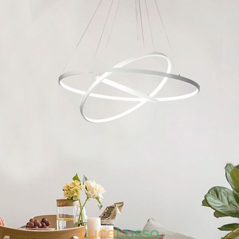 Lampada a sospensione moderna in alluminio nero con 3 anelli