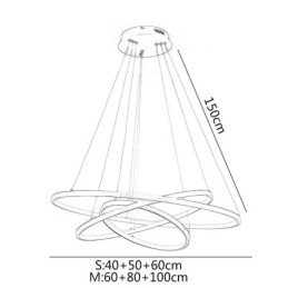 Lampada a sospensione moderna in alluminio nero con 3 anelli