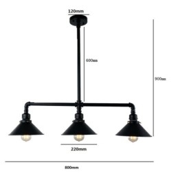 Lampadario a sospensione con tubo dell'acqua vintage industriale retrò a 3 luci, stile rustico country