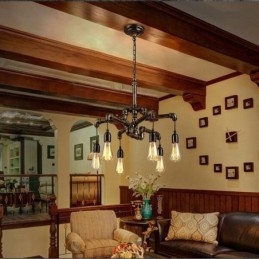 Lampadario a sospensione con tubo dell'acqua vintage industriale retrò a 6 luci, stile rustico country