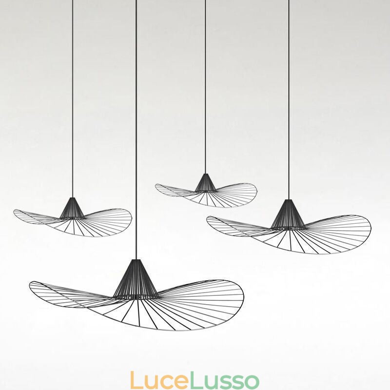 Lampada a sospensione in ferro Lampada semplice a cappello di paglia 1 luce