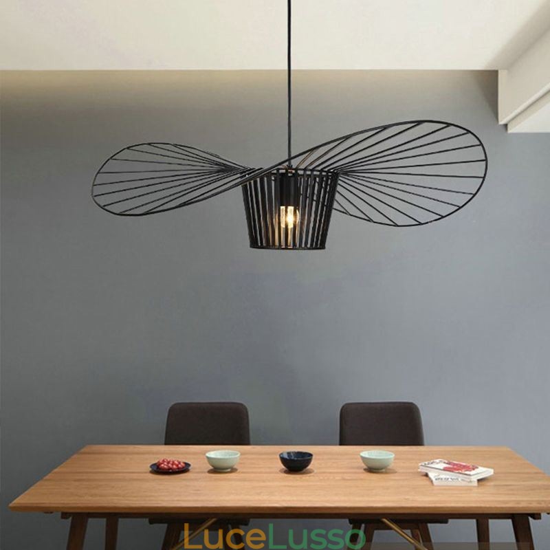 Lampada a sospensione in ferro, cappello di paglia, 1 luce